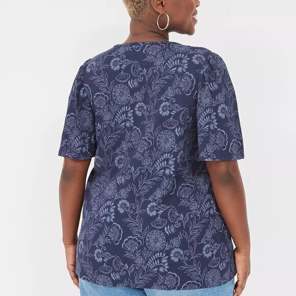 "NWT" Lane Bryant‎ Flutter-Sleeve V-Neck Top- Tonal Navy Floral- Size 26/28 - Picture 2 of 13